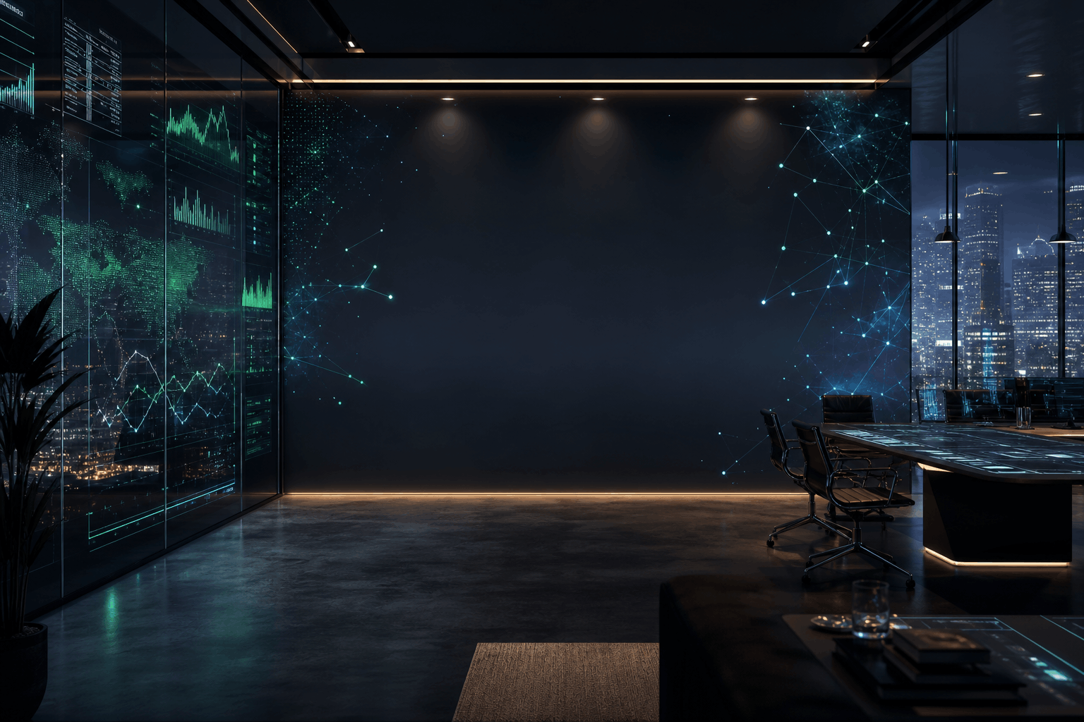 War-room data marketing với dashboard holographic